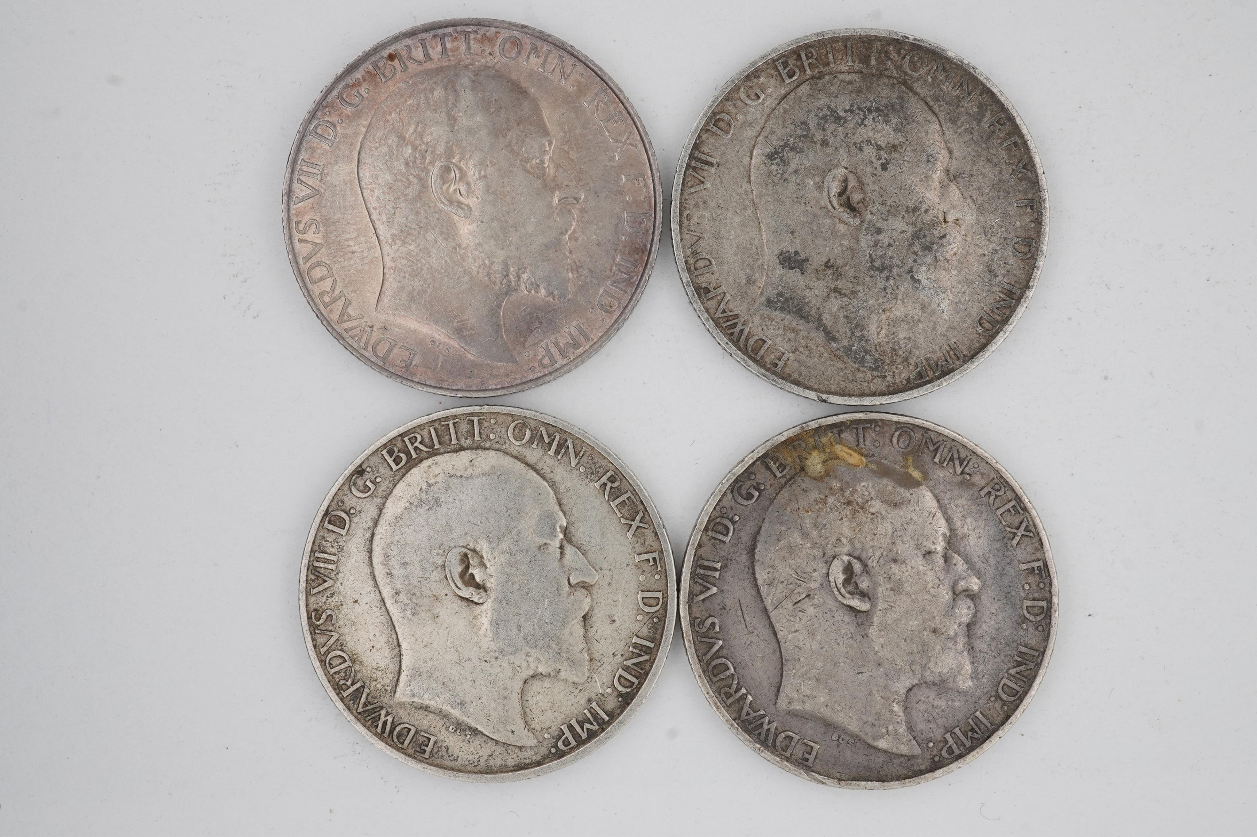 British coins, Edward VII, florin, 1905, VF, together with three other florins, 1904, 1907 and date 1906 (4)